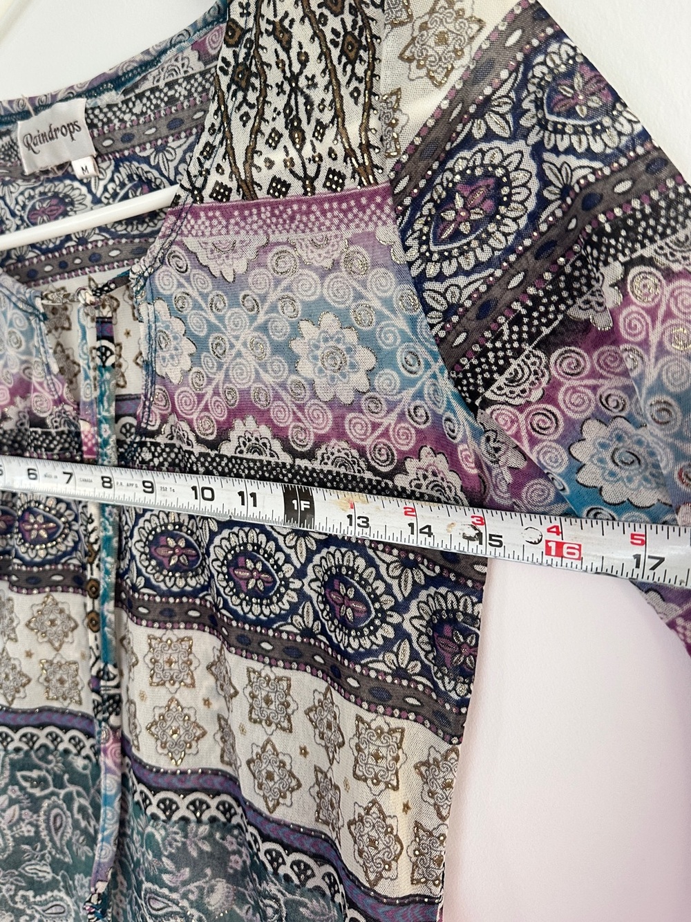 Vintage Multicolor Paisley & Stripe Tie-Front Long Sleeve Top - Picture 5 of 7